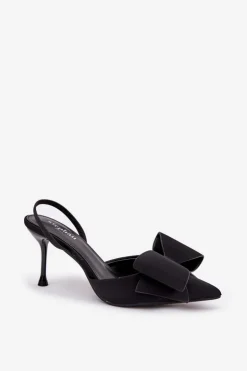 Damskie Boto Szpilki Z Odkrytymi Piętami I Kokardką Czarne Eklevia