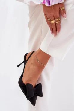 Damskie Boto Szpilki Z Odkrytymi Piętami I Kokardką Czarne Eklevia