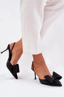 Damskie Boto Szpilki Z Odkrytymi Piętami I Kokardką Czarne Eklevia