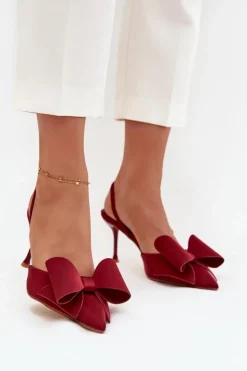New Boto Szpilki Z Odkrytymi Piętami I Kokardką Bordowe Eklevia