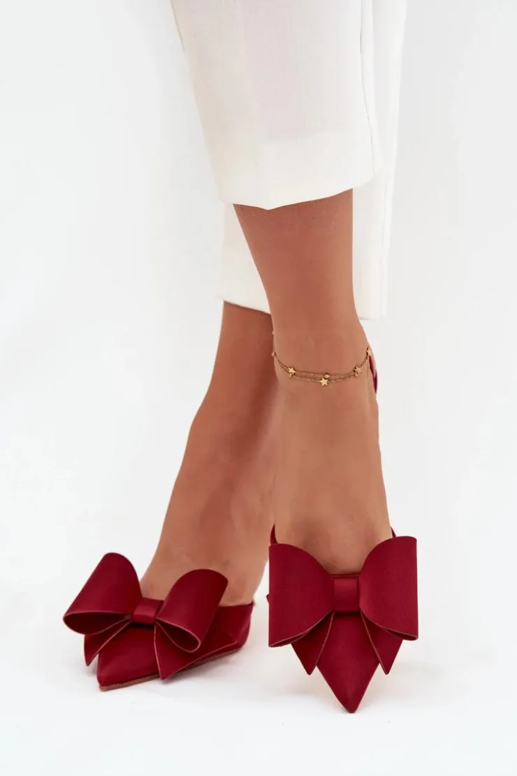 New Boto Szpilki Z Odkrytymi Piętami I Kokardką Bordowe Eklevia