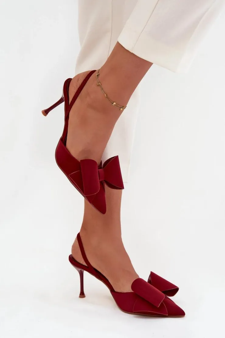 New Boto Szpilki Z Odkrytymi Piętami I Kokardką Bordowe Eklevia