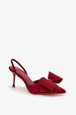 New Boto Szpilki Z Odkrytymi Piętami I Kokardką Bordowe Eklevia