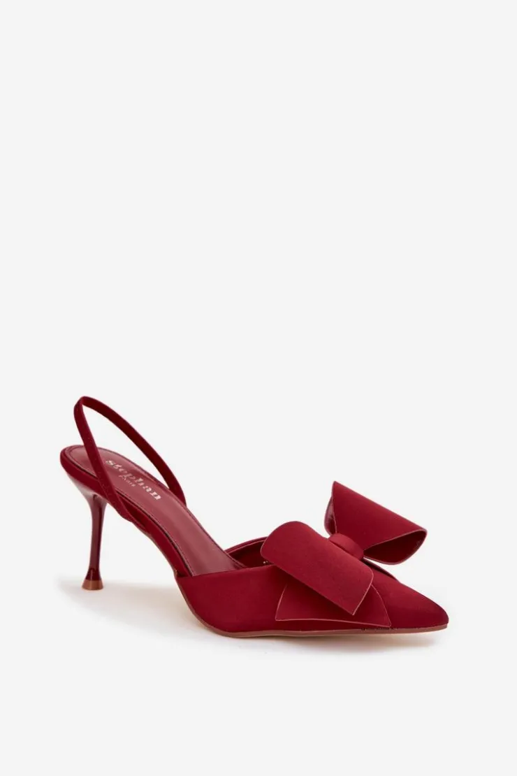 New Boto Szpilki Z Odkrytymi Piętami I Kokardką Bordowe Eklevia