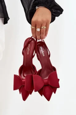 New Boto Szpilki Z Odkrytymi Piętami I Kokardką Bordowe Eklevia