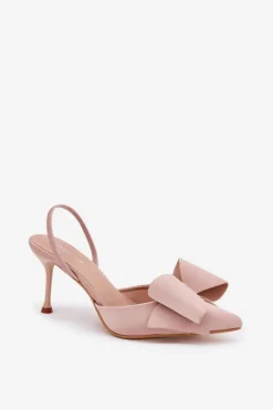 Damskie Boto Szpilki Z Odkrytymi Piętami I Kokardką Beżowe Eklevia