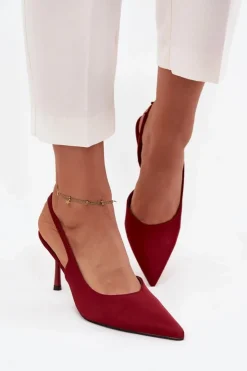 Hot Boto Szpilki Z Odkrytymi Piętami Bordowe Lenira Czerwony