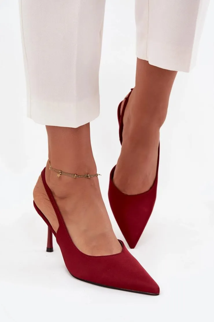 Hot Boto Szpilki Z Odkrytymi Piętami Bordowe Lenira Czerwony