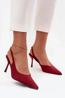 Hot Boto Szpilki Z Odkrytymi Piętami Bordowe Lenira Czerwony