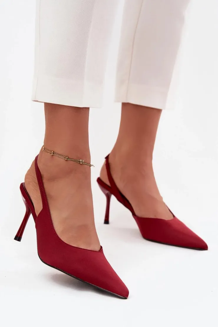 Hot Boto Szpilki Z Odkrytymi Piętami Bordowe Lenira Czerwony