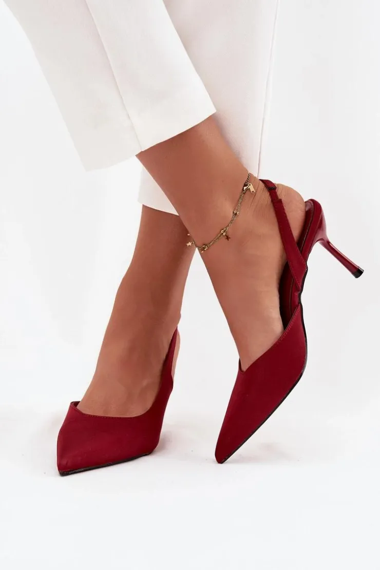 Hot Boto Szpilki Z Odkrytymi Piętami Bordowe Lenira Czerwony