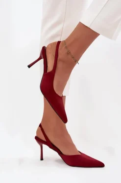 Hot Boto Szpilki Z Odkrytymi Piętami Bordowe Lenira Czerwony