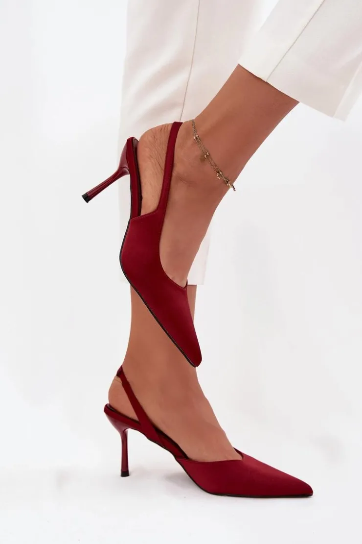 Hot Boto Szpilki Z Odkrytymi Piętami Bordowe Lenira Czerwony
