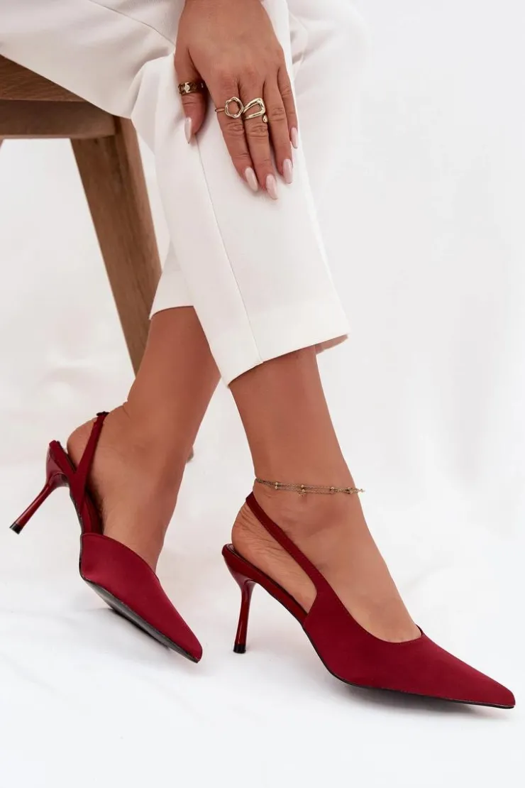 Hot Boto Szpilki Z Odkrytymi Piętami Bordowe Lenira Czerwony