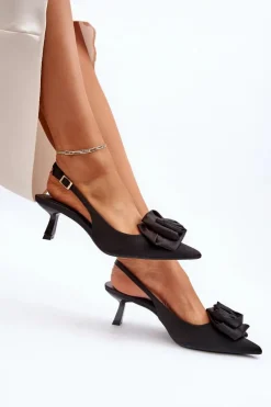 Boto Czółenka Klasyczne*Szpilki Z Ozdobą Czarne Ozena