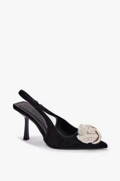 Best Boto Szpilki Z Ozdobą Eko Zamszowe Czarne Anodera