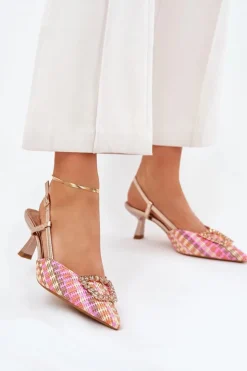 Outlet Boto Szpilki Z Ozdobą I Odkrytą Piętą Szampańskie Teminora