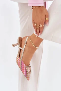 Outlet Boto Szpilki Z Ozdobą I Odkrytą Piętą Szampańskie Teminora