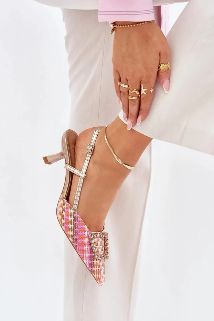 Outlet Boto Szpilki Z Ozdobą I Odkrytą Piętą Szampańskie Teminora