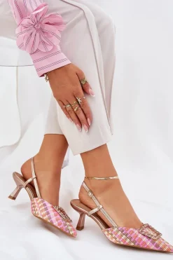 Outlet Boto Szpilki Z Ozdobą I Odkrytą Piętą Szampańskie Teminora