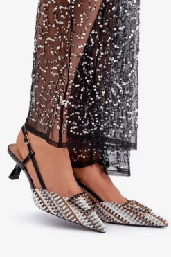 Damskie Boto Szpilki Z Ozdobą I Odkrytą Piętą Czarne Teminora