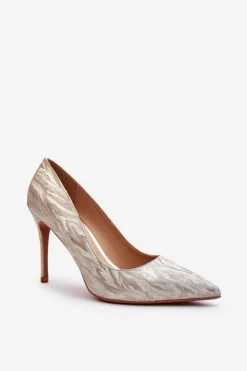 Damskie Boto Szpilki Zdobione Brokatem Złote Klonisa