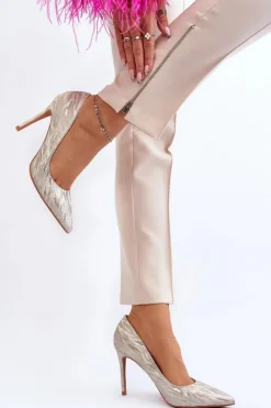 Damskie Boto Szpilki Zdobione Brokatem Złote Klonisa