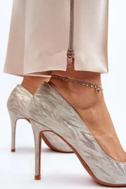 Damskie Boto Szpilki Zdobione Brokatem Złote Klonisa