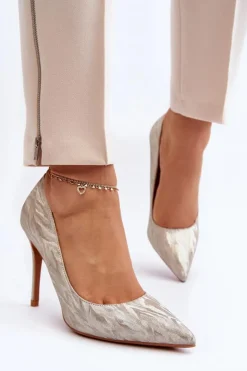 Damskie Boto Szpilki Zdobione Brokatem Złote Klonisa