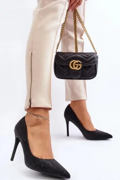 Discount Boto Szpilki Zdobione Brokatem Czarne Klonisa Czarny