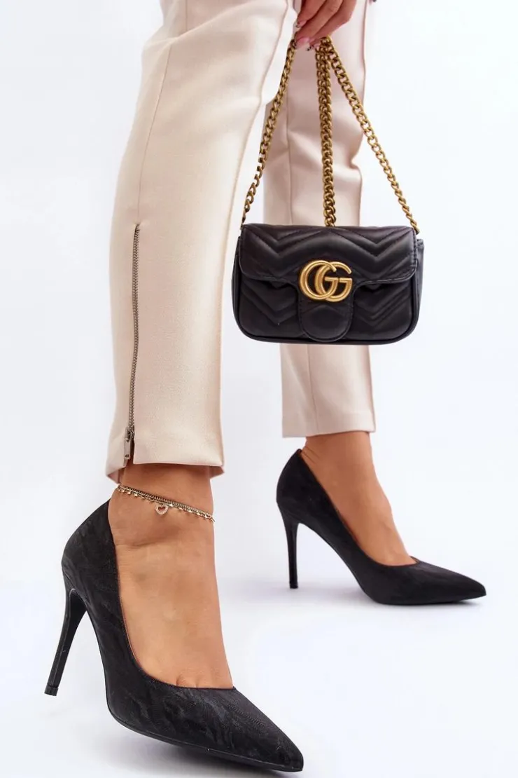 Discount Boto Szpilki Zdobione Brokatem Czarne Klonisa Czarny