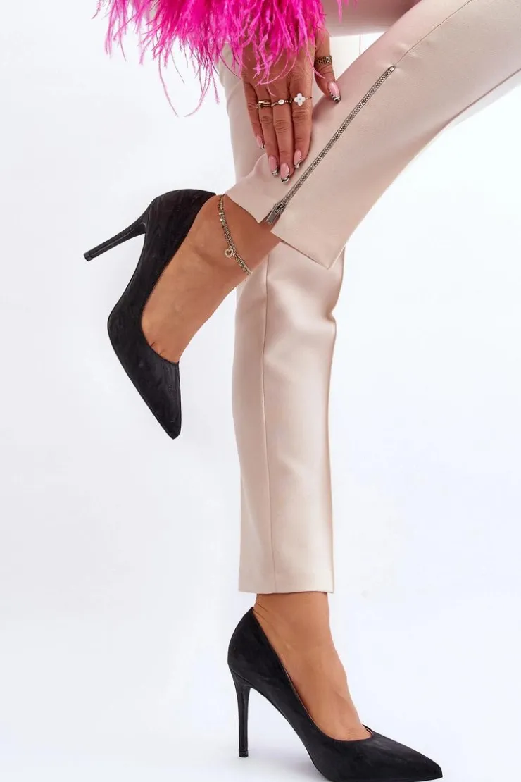 Discount Boto Szpilki Zdobione Brokatem Czarne Klonisa Czarny