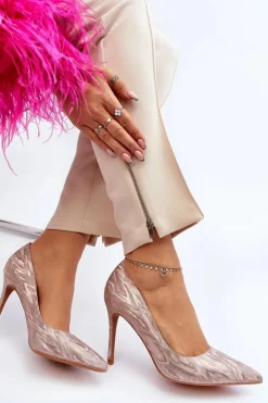 Hot Boto Szpilki Zdobione Brokatem Champagne Klonisa