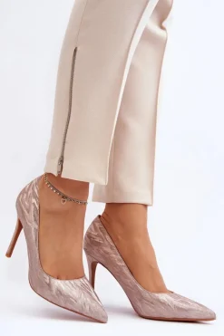 Hot Boto Szpilki Zdobione Brokatem Champagne Klonisa