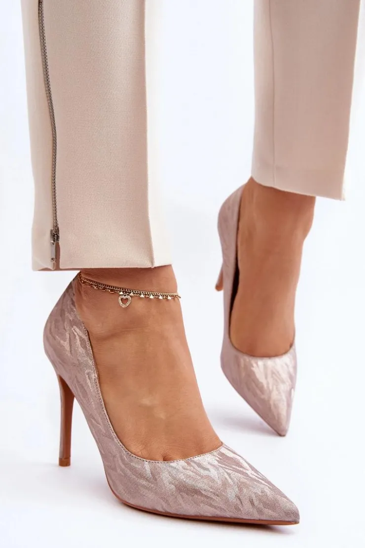 Hot Boto Szpilki Zdobione Brokatem Champagne Klonisa