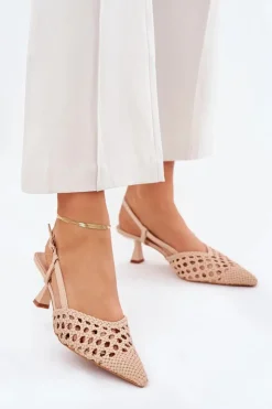 Damskie Boto Szpilki Ze Szpiczastym Noskiem I Odkrytą Piętą Beżowe Umirana