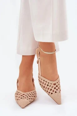 Damskie Boto Szpilki Ze Szpiczastym Noskiem I Odkrytą Piętą Beżowe Umirana