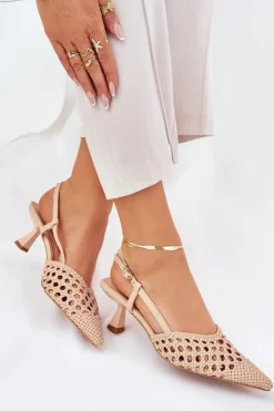 Damskie Boto Szpilki Ze Szpiczastym Noskiem I Odkrytą Piętą Beżowe Umirana