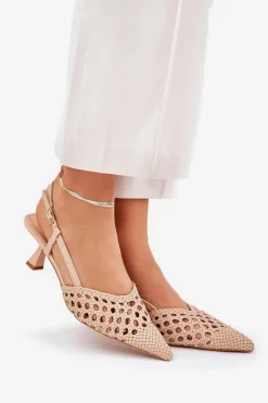 Damskie Boto Szpilki Ze Szpiczastym Noskiem I Odkrytą Piętą Beżowe Umirana