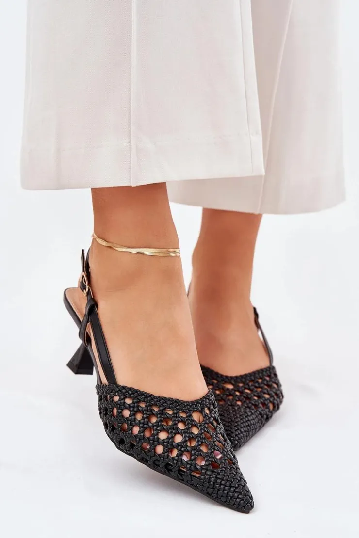 Boto Czółenka Klasyczne*Szpilki Ze Szpiczastym Noskiem I Odkrytą Piętą Czarne Umirana Czarny