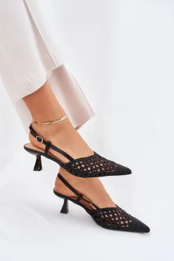 Boto Czółenka Klasyczne*Szpilki Ze Szpiczastym Noskiem I Odkrytą Piętą Czarne Umirana Czarny