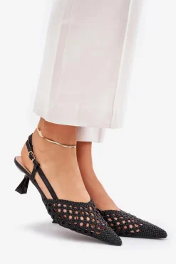 Boto Czółenka Klasyczne*Szpilki Ze Szpiczastym Noskiem I Odkrytą Piętą Czarne Umirana Czarny