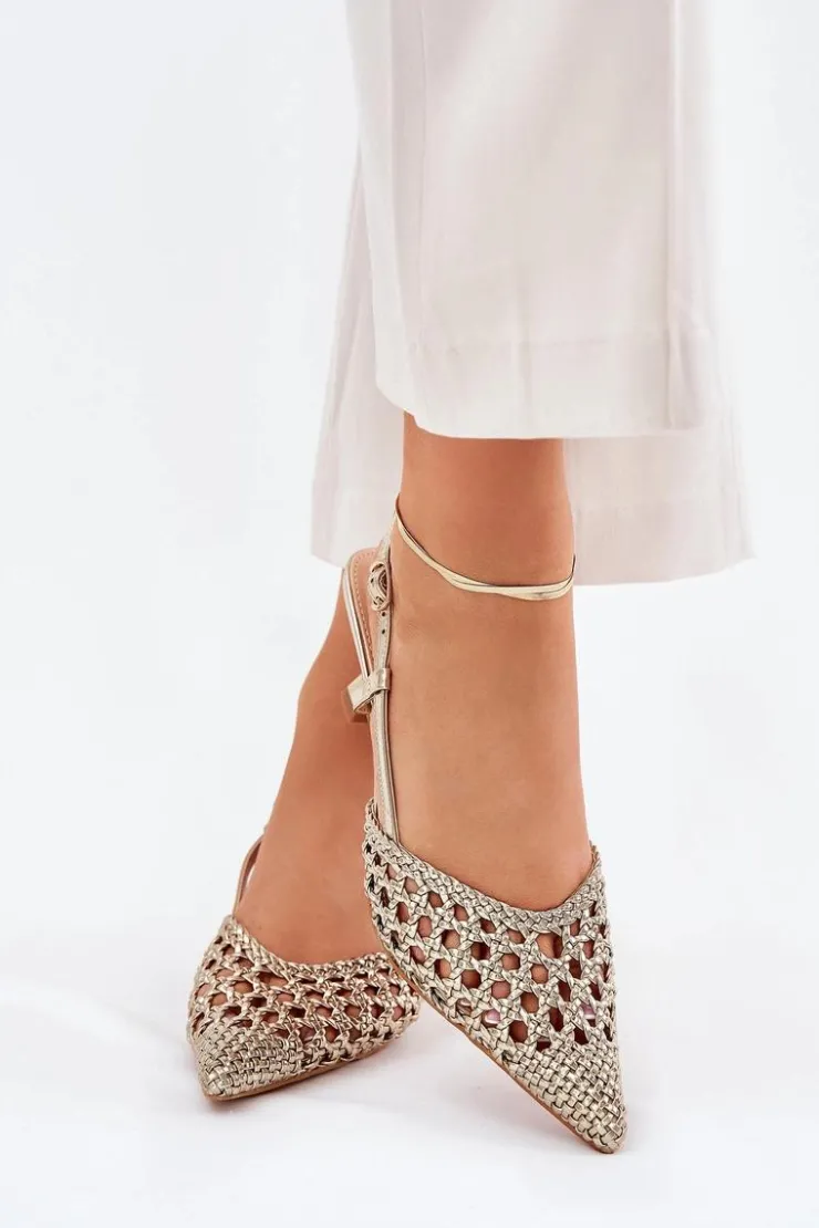 Boto Czółenka Klasyczne*Szpilki Ze Szpiczastym Noskiem I Odkrytą Piętą Złote Umirana