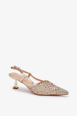 Boto Czółenka Klasyczne*Szpilki Ze Szpiczastym Noskiem I Odkrytą Piętą Złote Umirana