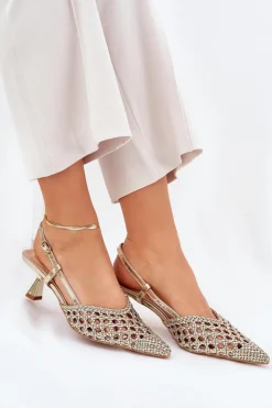Boto Czółenka Klasyczne*Szpilki Ze Szpiczastym Noskiem I Odkrytą Piętą Złote Umirana