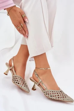 Boto Czółenka Klasyczne*Szpilki Ze Szpiczastym Noskiem I Odkrytą Piętą Złote Umirana