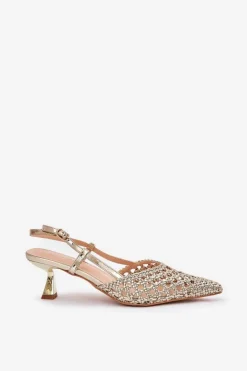 Boto Czółenka Klasyczne*Szpilki Ze Szpiczastym Noskiem I Odkrytą Piętą Złote Umirana