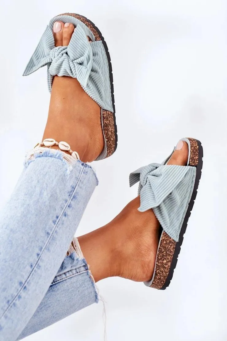 Damskie Boto Sztruksowe Klapki Na Korku Miętowe Summertime