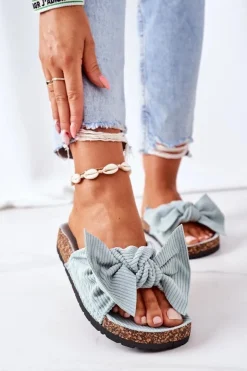 Damskie Boto Sztruksowe Klapki Na Korku Miętowe Summertime