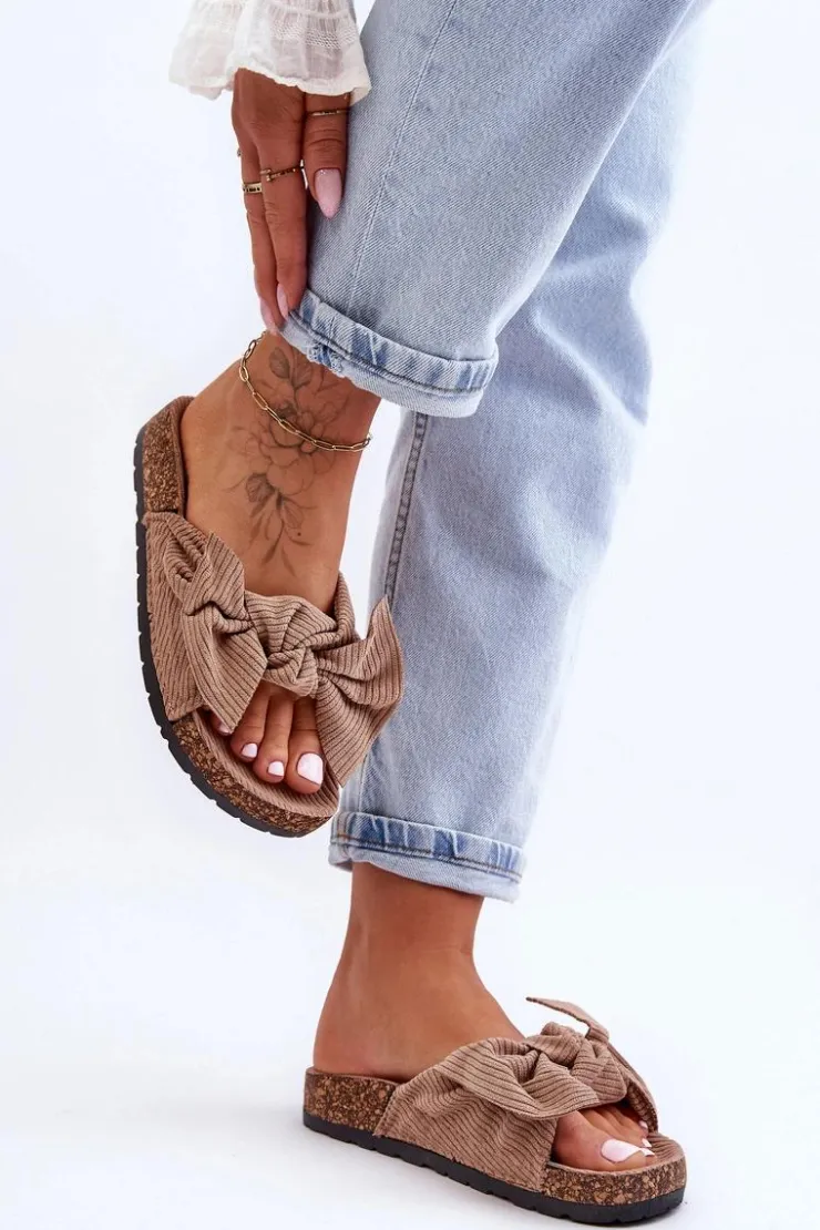 Outlet Boto Sztruksowe Klapki Na Korku Ciemnobeżowe Summertime